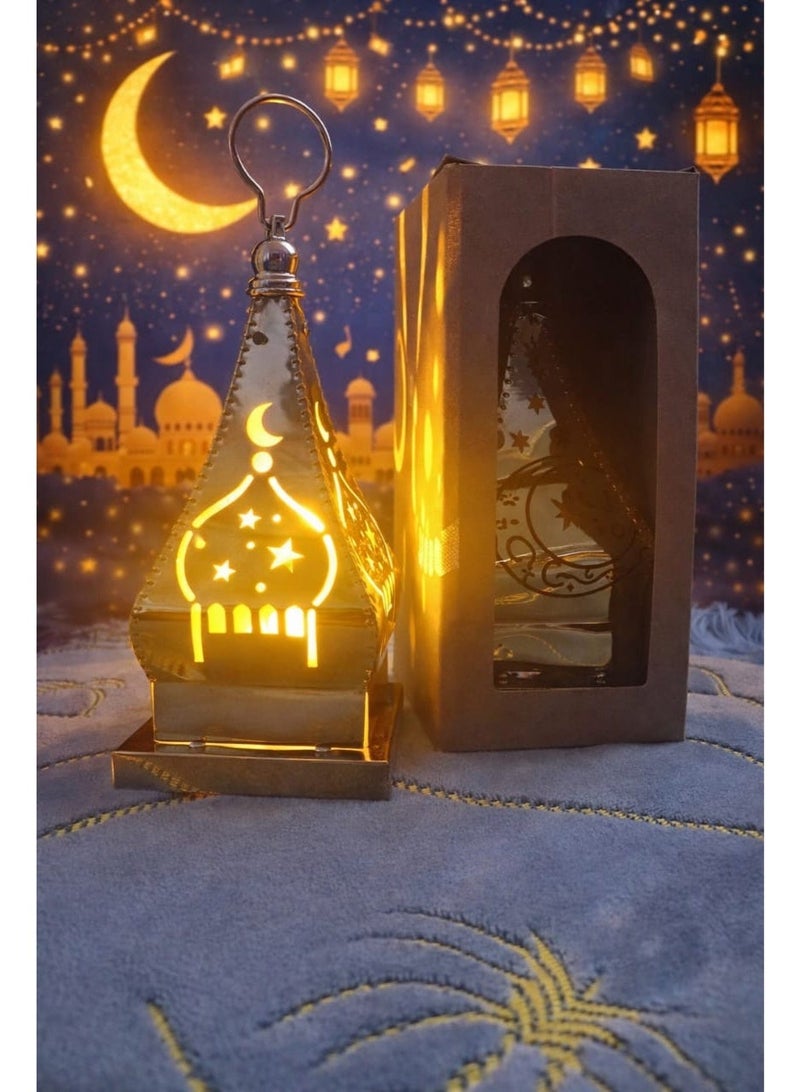 فانوس شموع واحد، فوانيس رمضانية إسلامية، فانوس ذهبي مجوف، زينة حفلات عيد الفطر ورمضان، بنمط مميز - Image 1